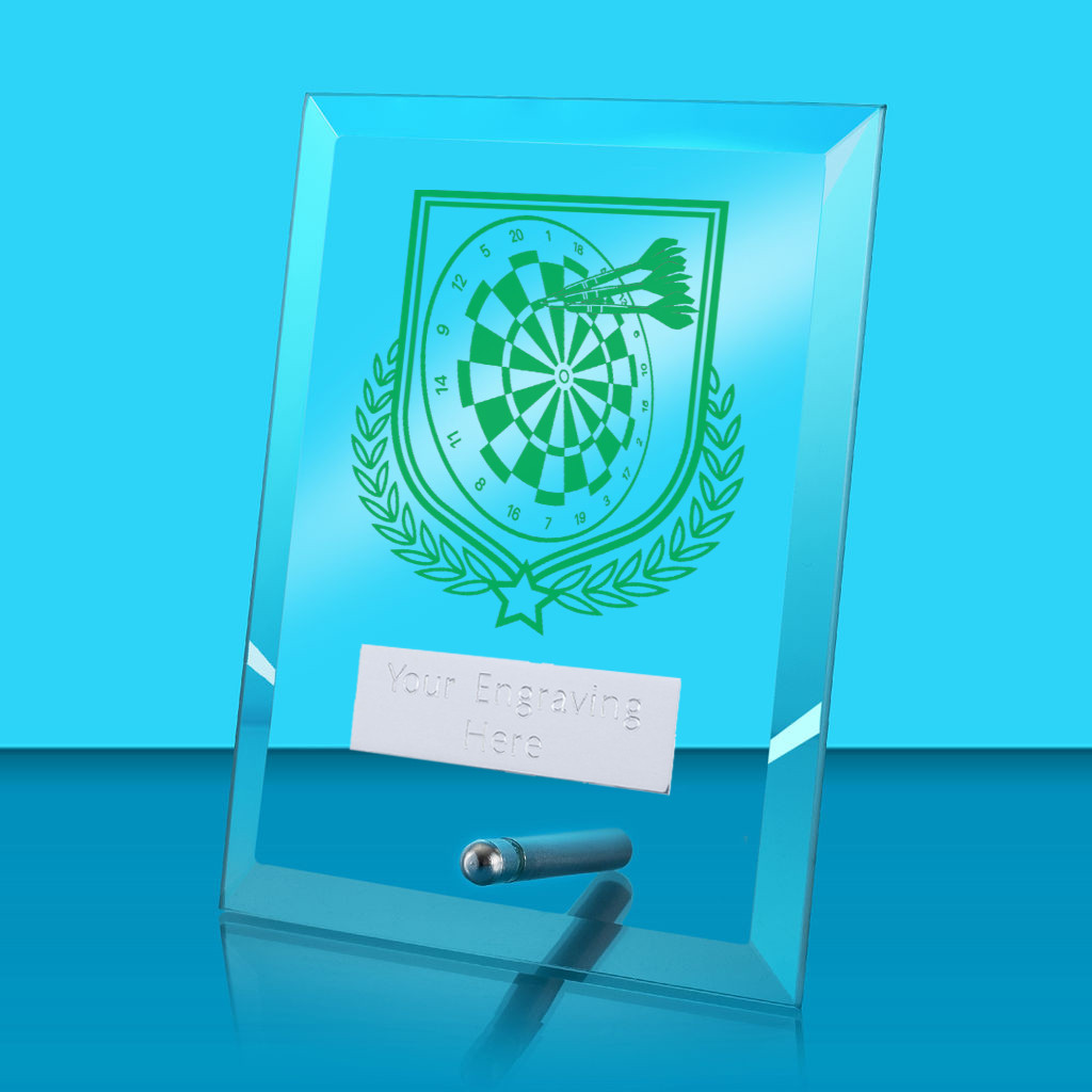 UV Colour Printed Darts Glass Rectangle Award with Metal Pin