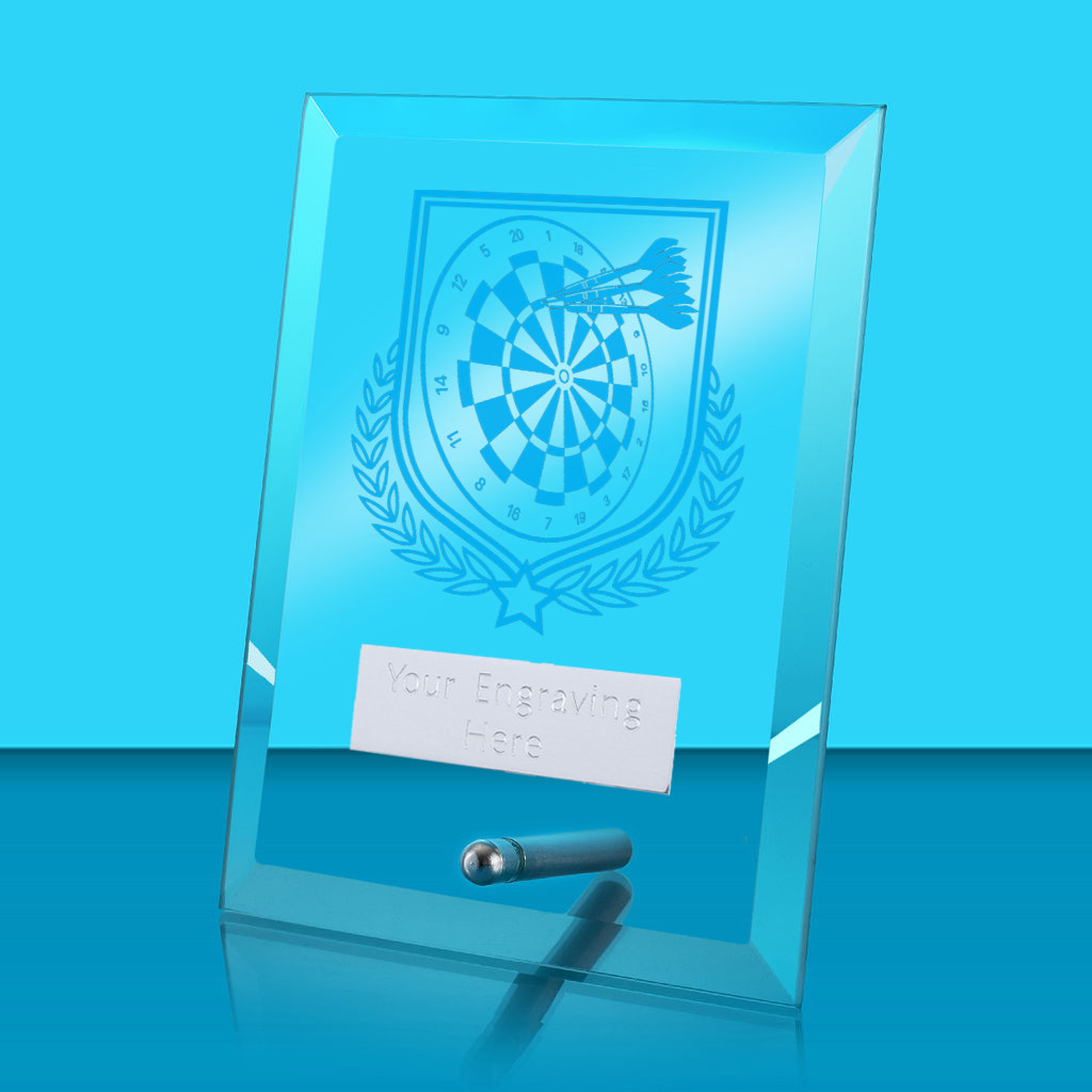 UV Colour Printed Darts Glass Rectangle Award with Metal Pin