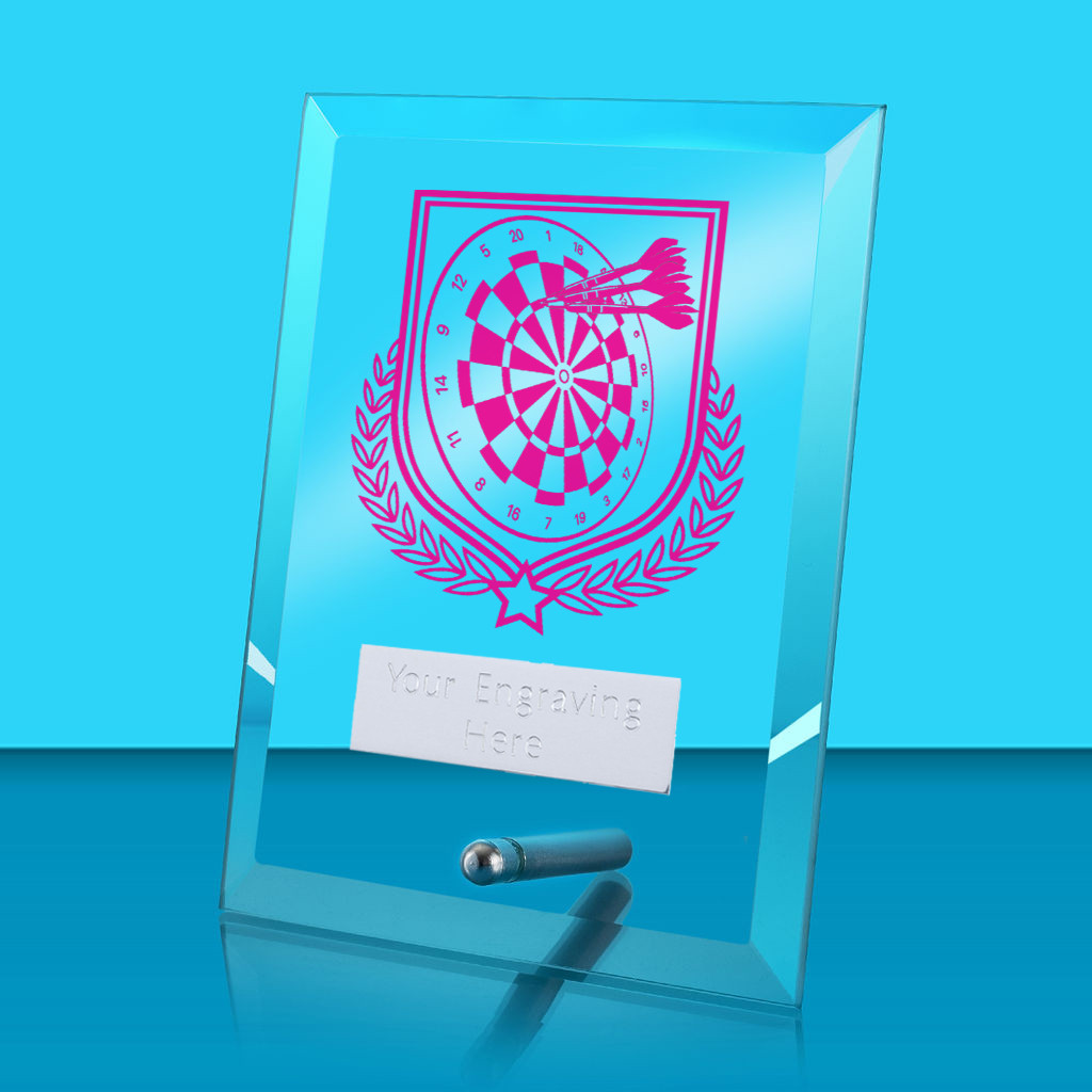 UV Colour Printed Darts Glass Rectangle Award with Metal Pin