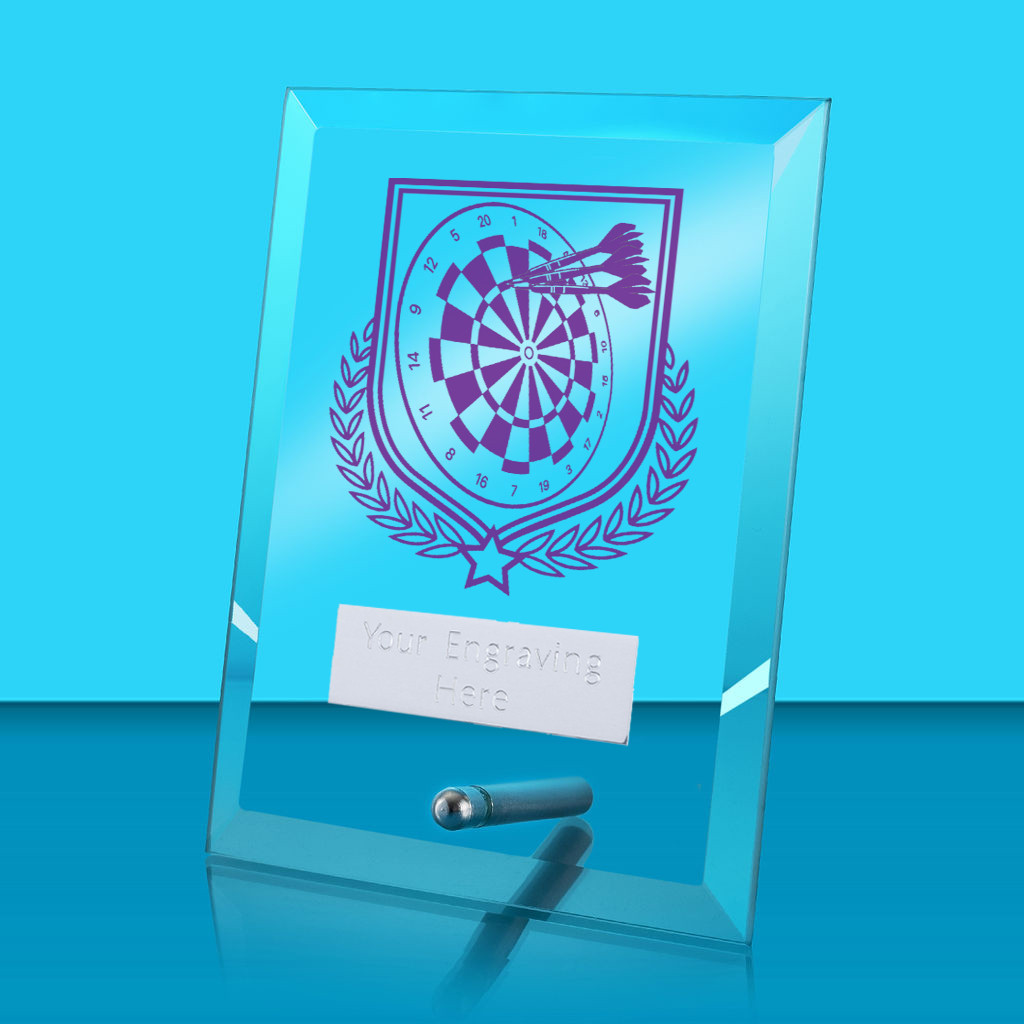 UV Colour Printed Darts Glass Rectangle Award with Metal Pin