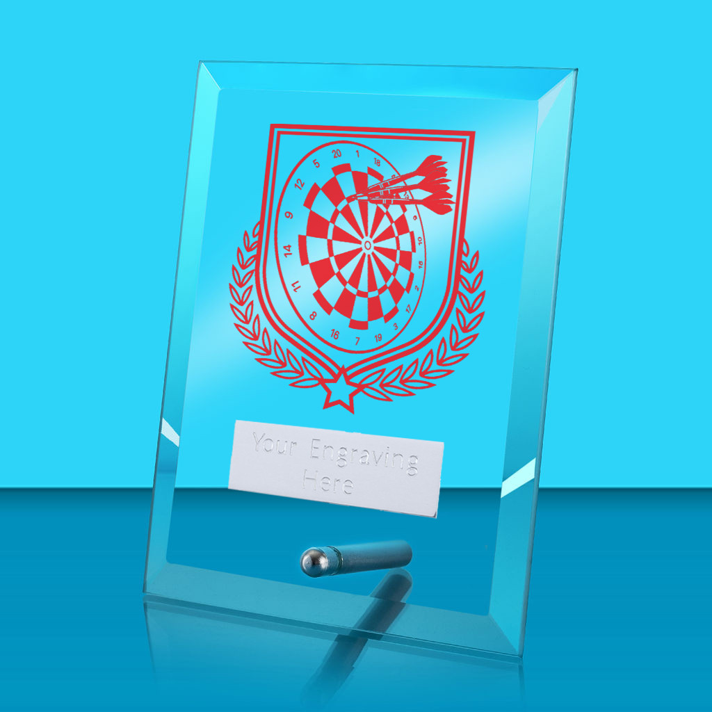 UV Colour Printed Darts Glass Rectangle Award with Metal Pin
