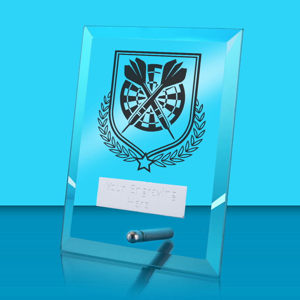 UV Colour Printed Darts Glass Rectangle Award with Metal Pin