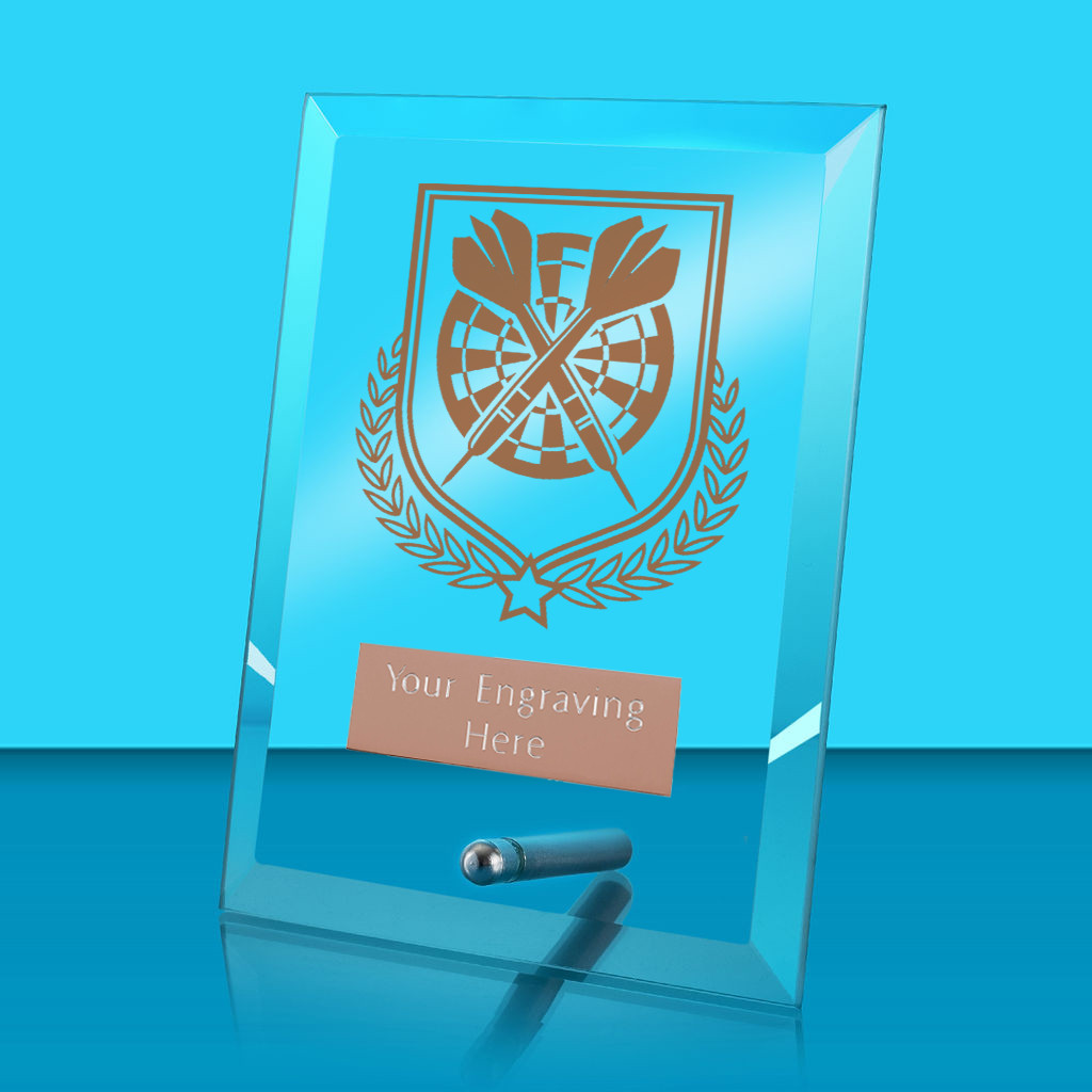 UV Colour Printed Darts Glass Rectangle Award with Metal Pin