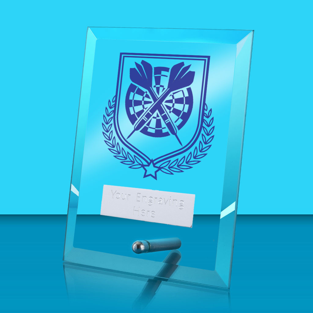 UV Colour Printed Darts Glass Rectangle Award with Metal Pin