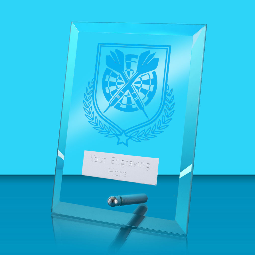 UV Colour Printed Darts Glass Rectangle Award with Metal Pin