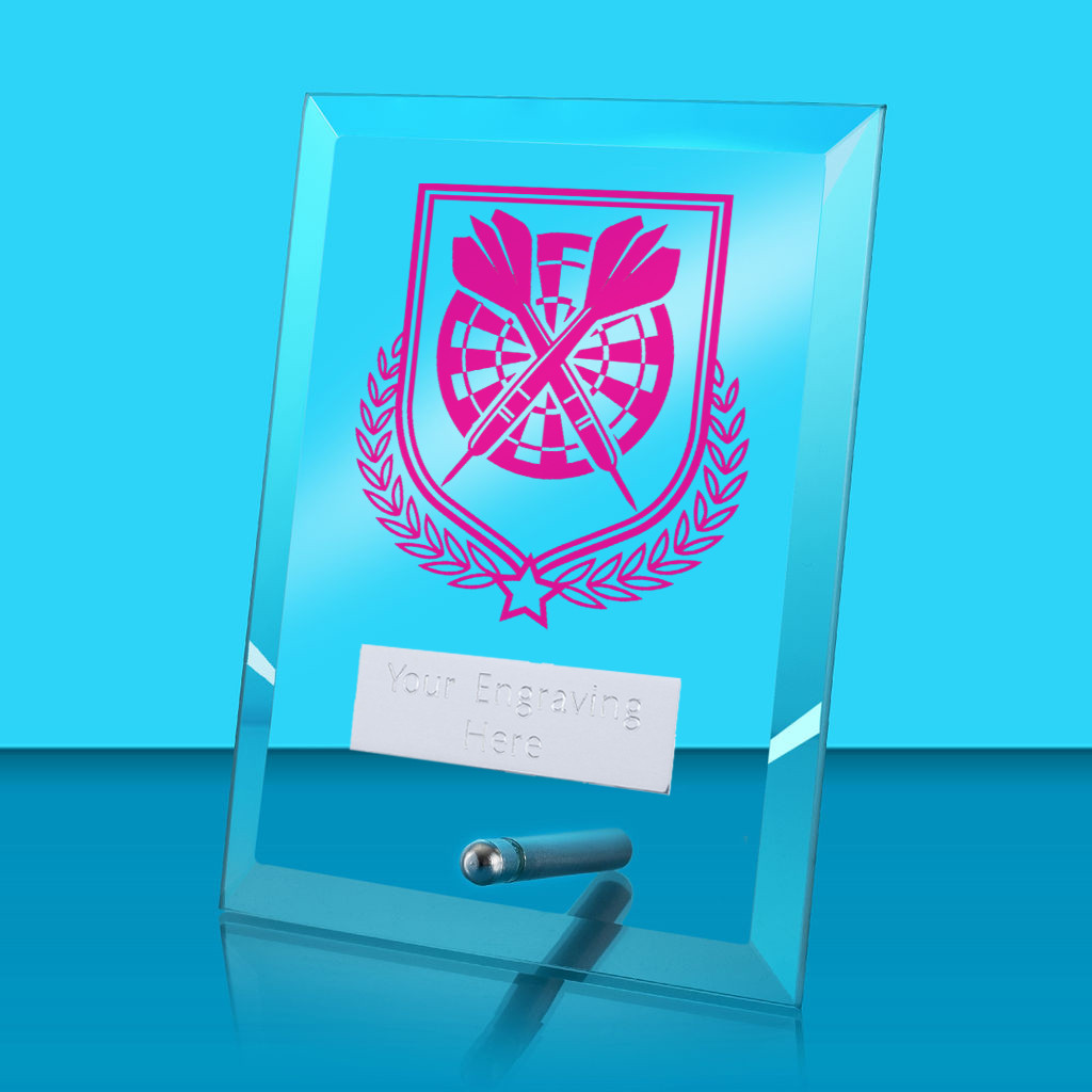 UV Colour Printed Darts Glass Rectangle Award with Metal Pin