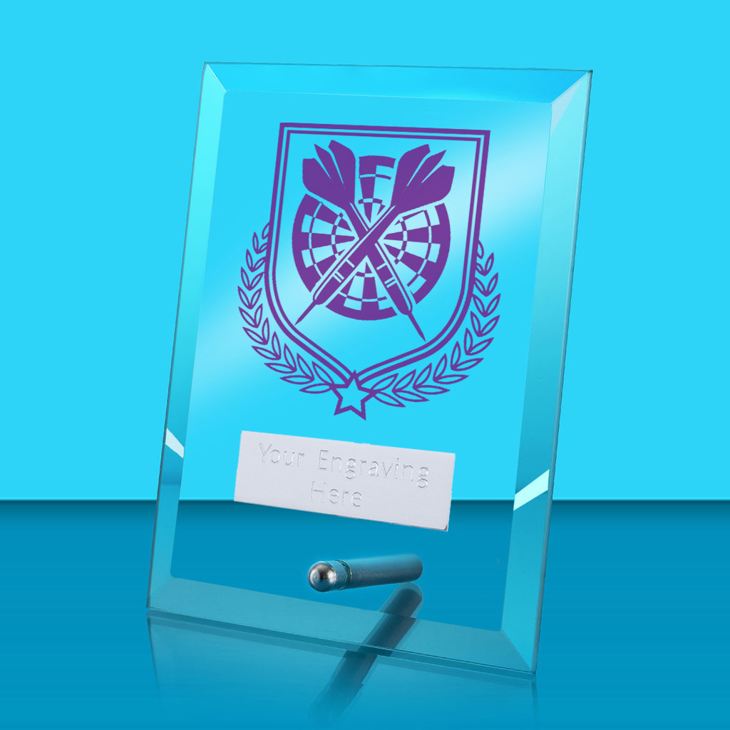 UV Colour Printed Darts Glass Rectangle Award with Metal Pin