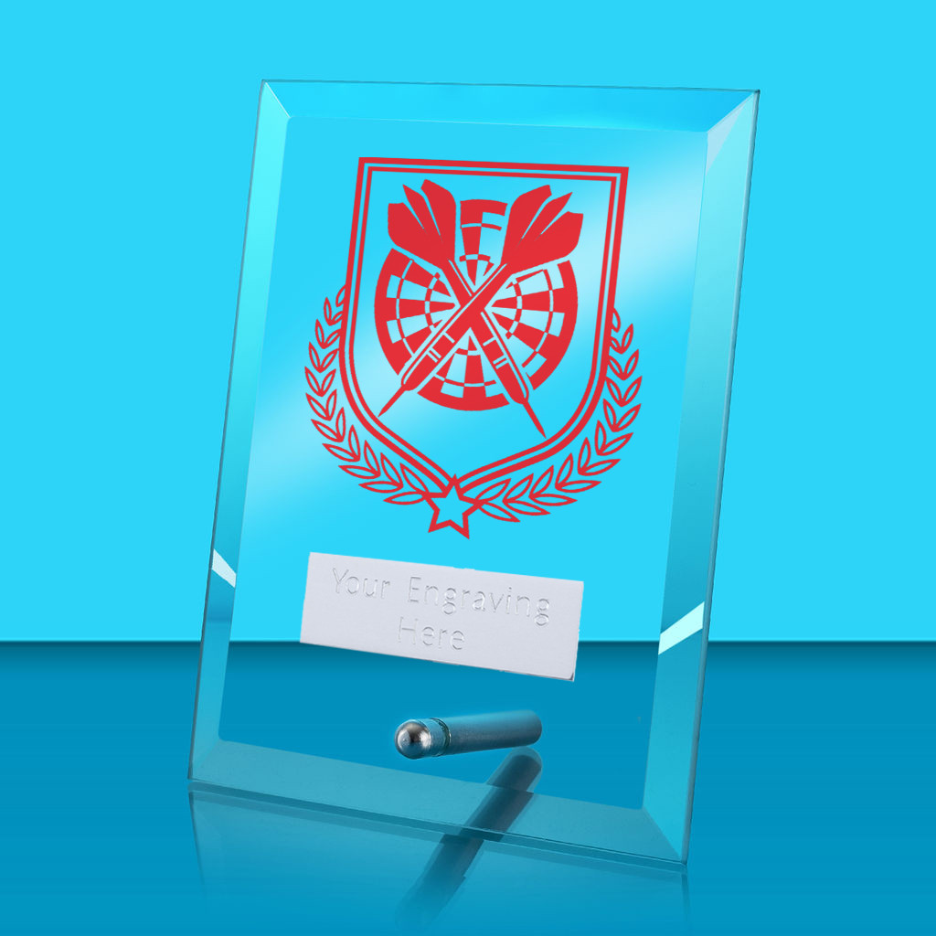 UV Colour Printed Darts Glass Rectangle Award with Metal Pin