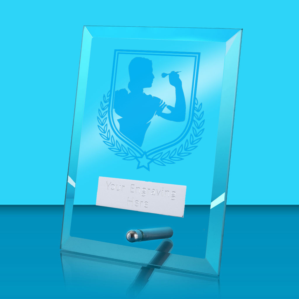 UV Colour Printed Darts Glass Rectangle Award with Metal Pin