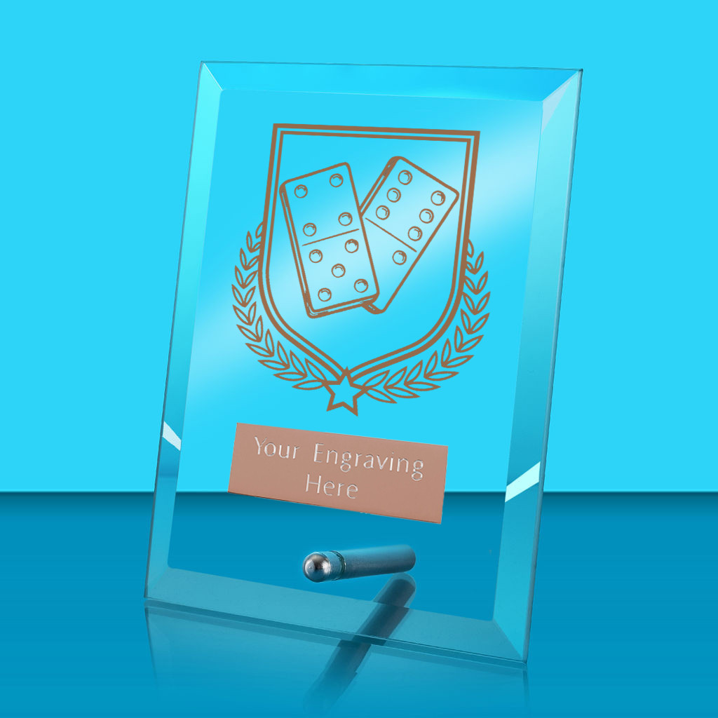 UV Colour Printed Dominoes Glass Rectangle Award with Metal Pin