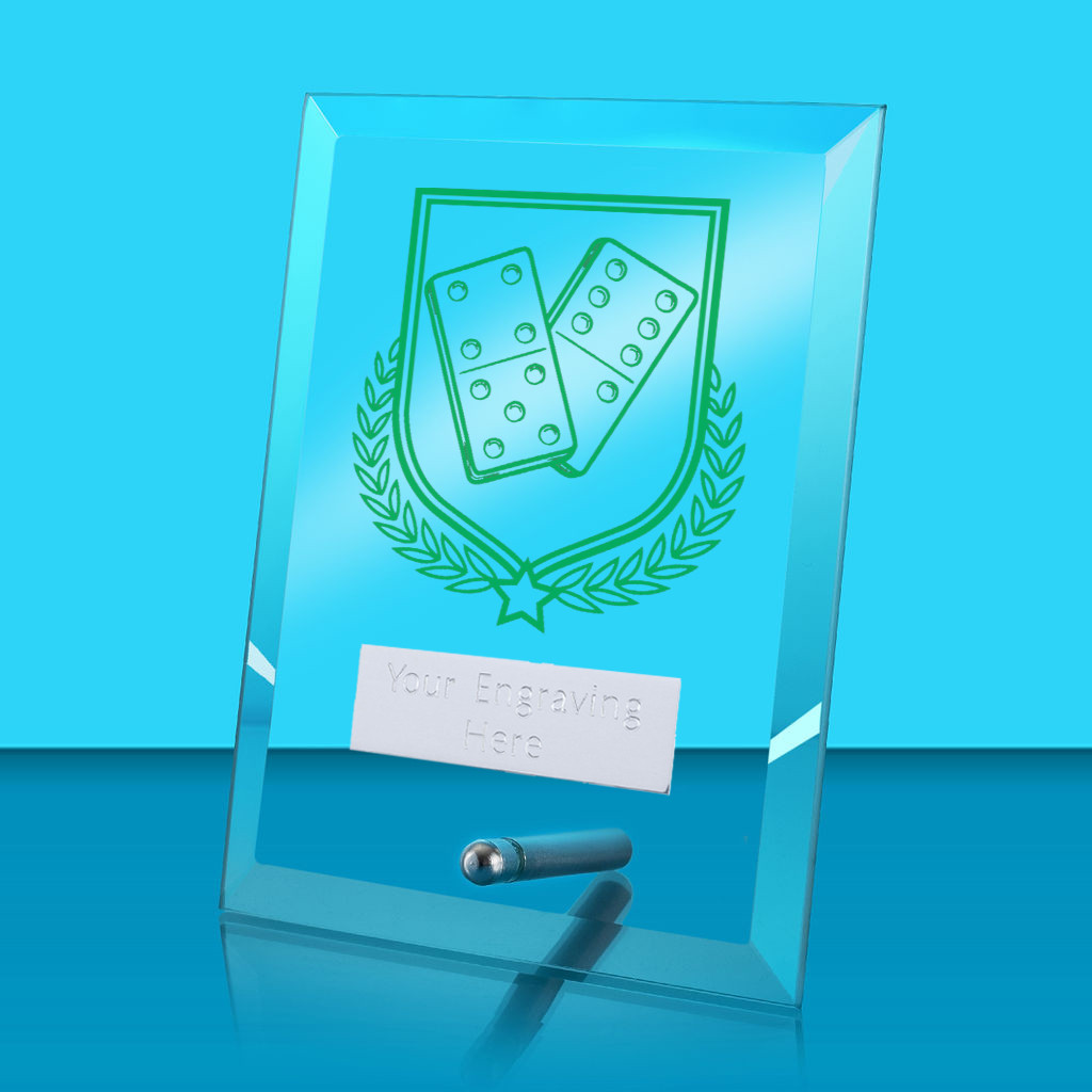 UV Colour Printed Dominoes Glass Rectangle Award with Metal Pin