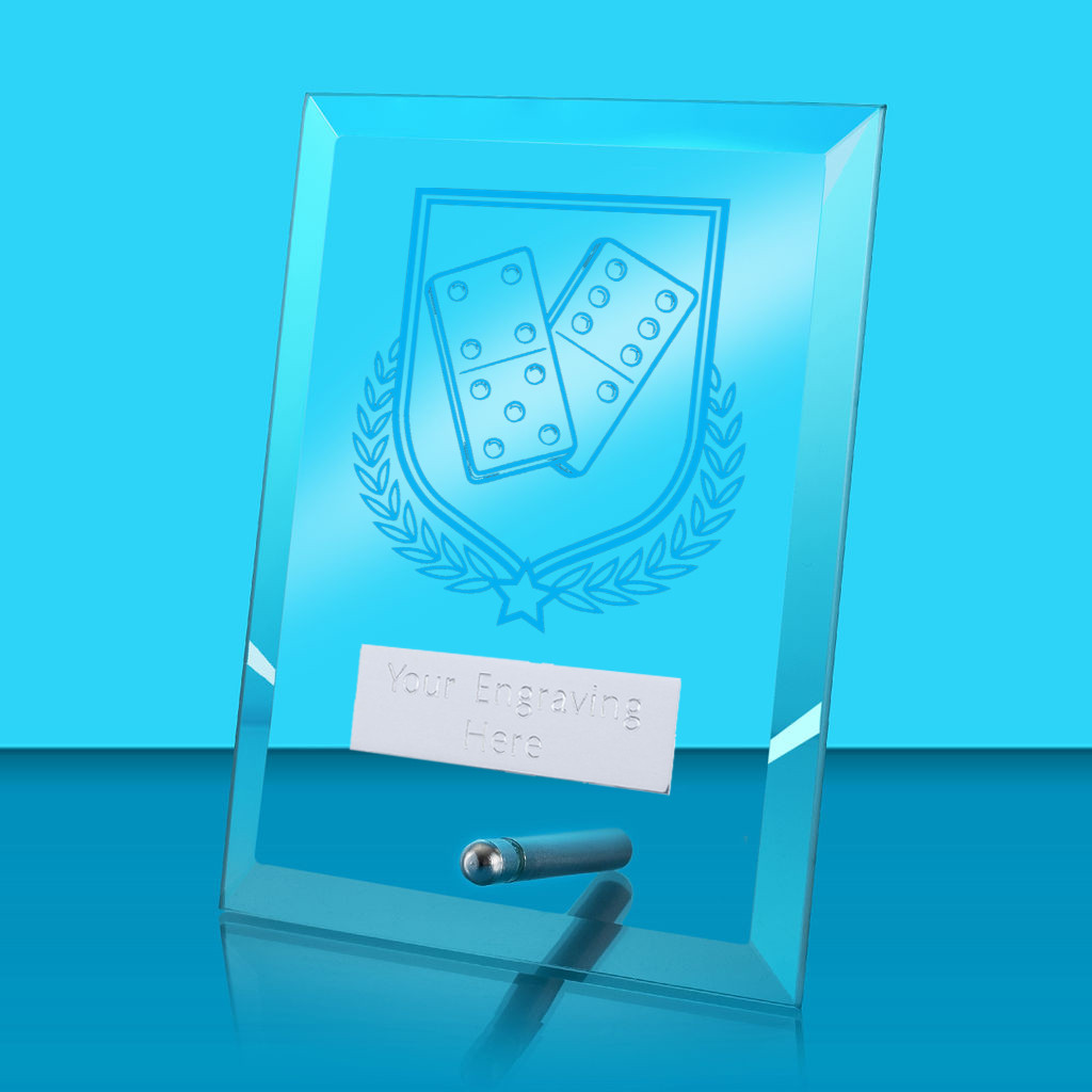 UV Colour Printed Dominoes Glass Rectangle Award with Metal Pin