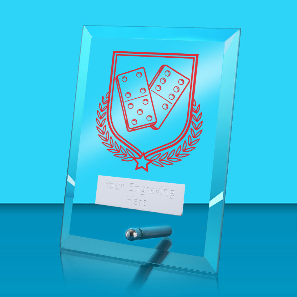 UV Colour Printed Dominoes Glass Rectangle Award with Metal Pin