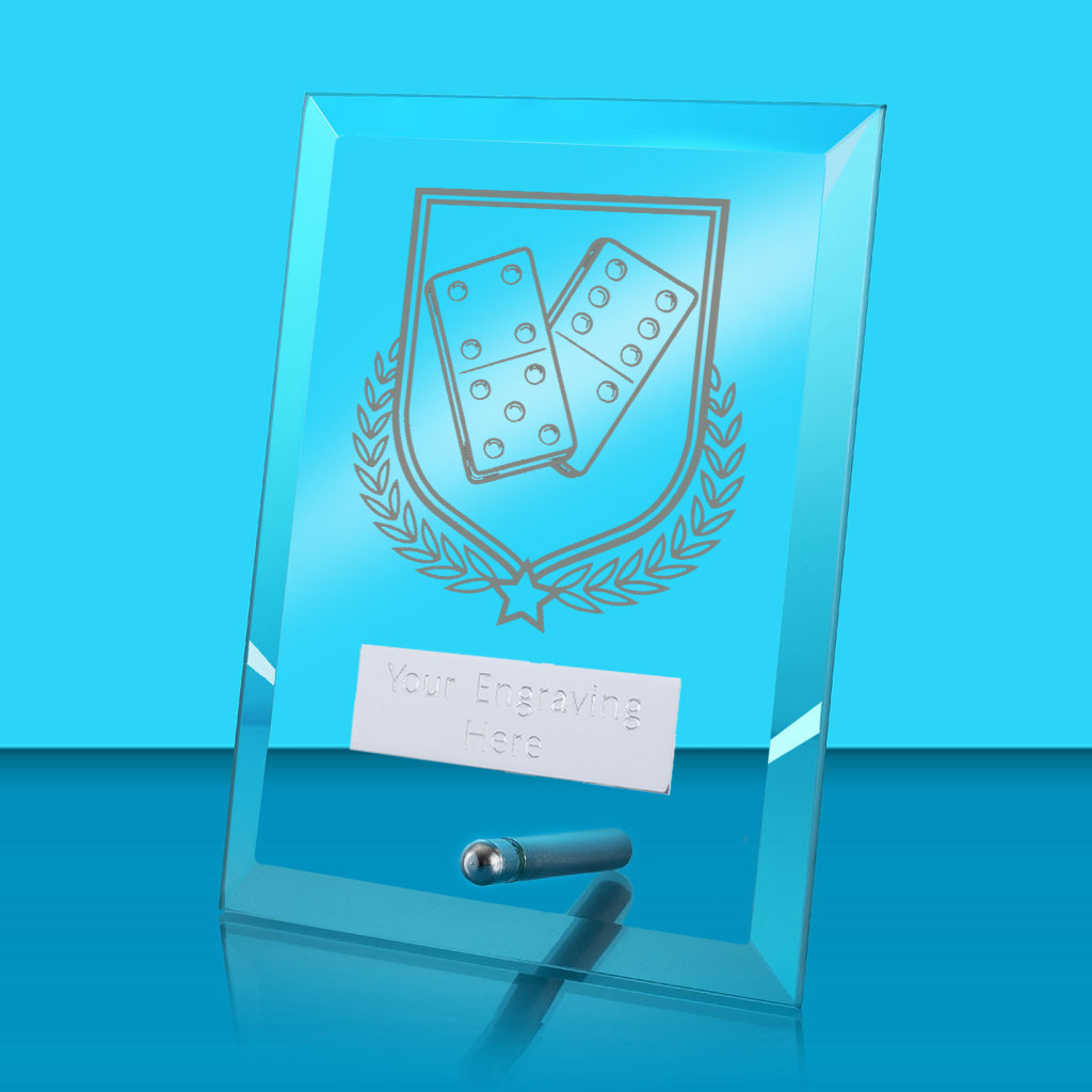 UV Colour Printed Dominoes Glass Rectangle Award with Metal Pin