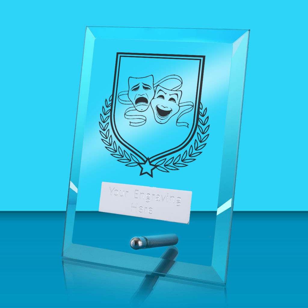 UV Colour Printed Drama Glass Rectangle Award with Metal Pin