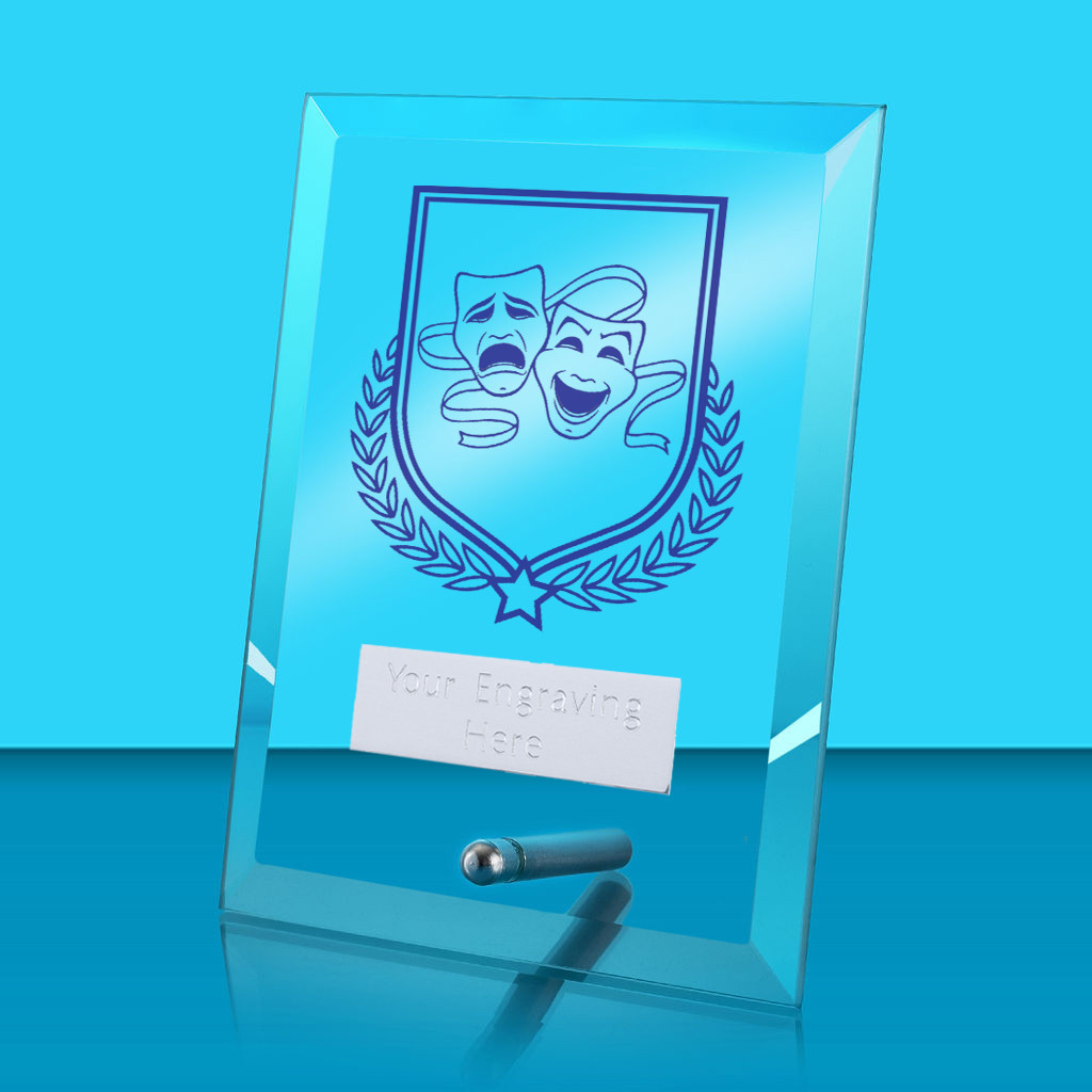 UV Colour Printed Drama Glass Rectangle Award with Metal Pin