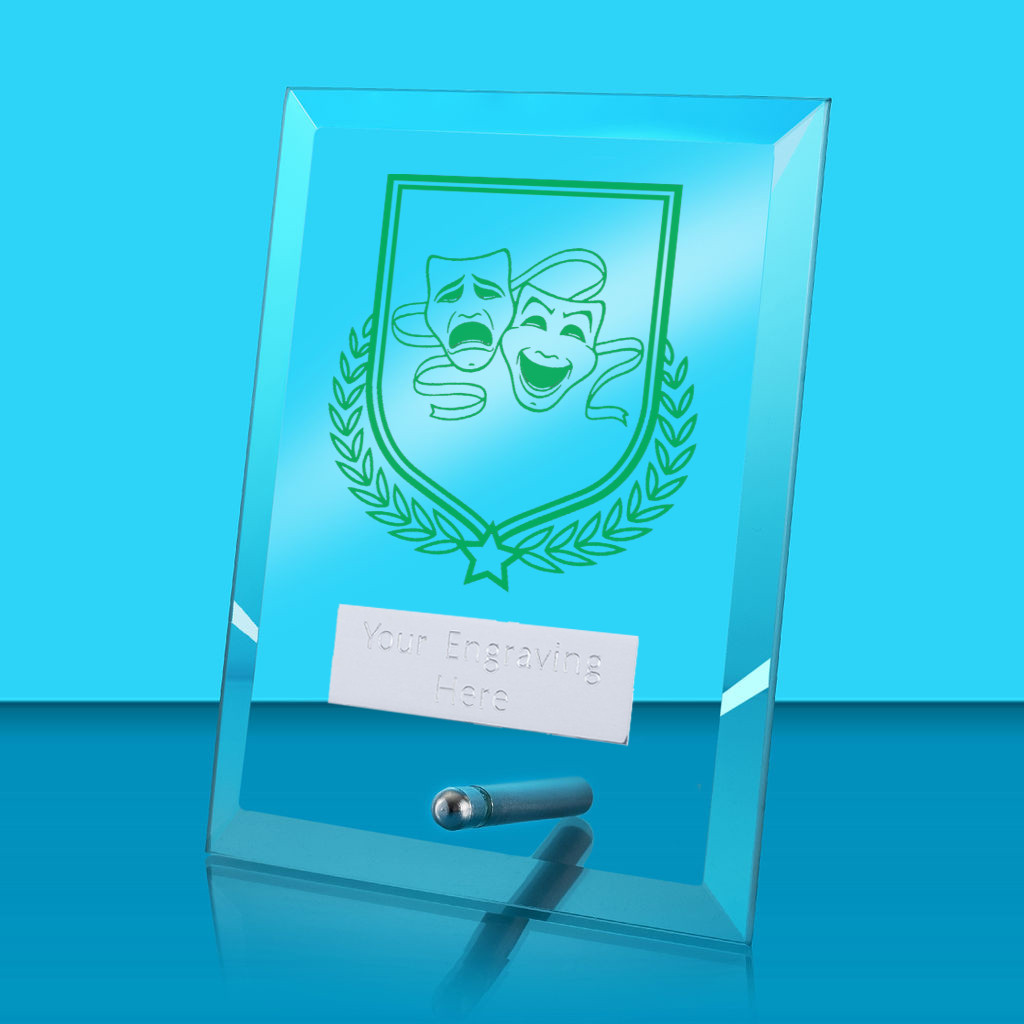 UV Colour Printed Drama Glass Rectangle Award with Metal Pin