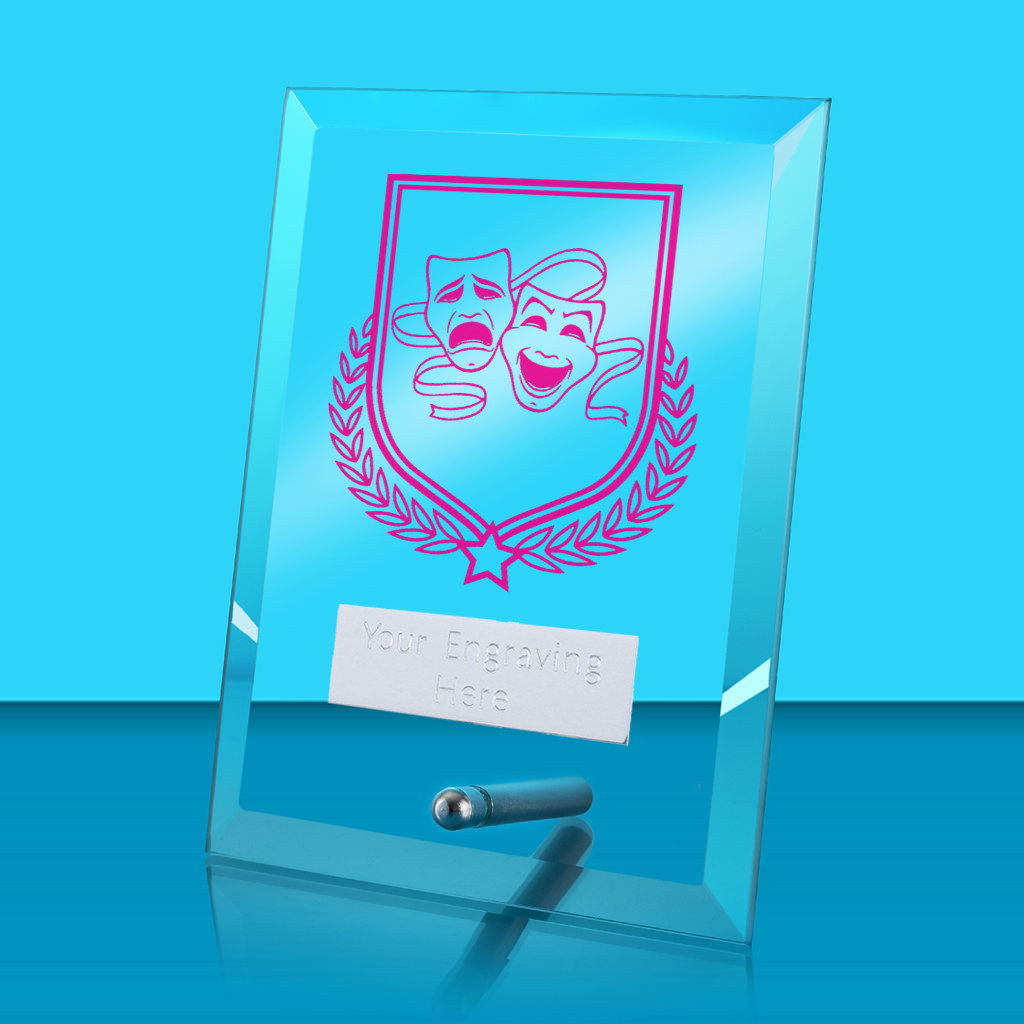 UV Colour Printed Drama Glass Rectangle Award with Metal Pin