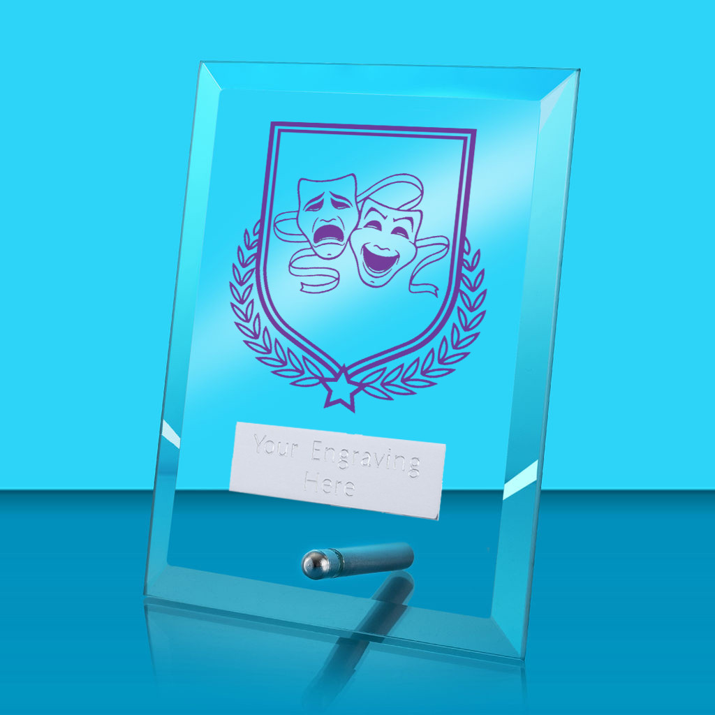UV Colour Printed Drama Glass Rectangle Award with Metal Pin