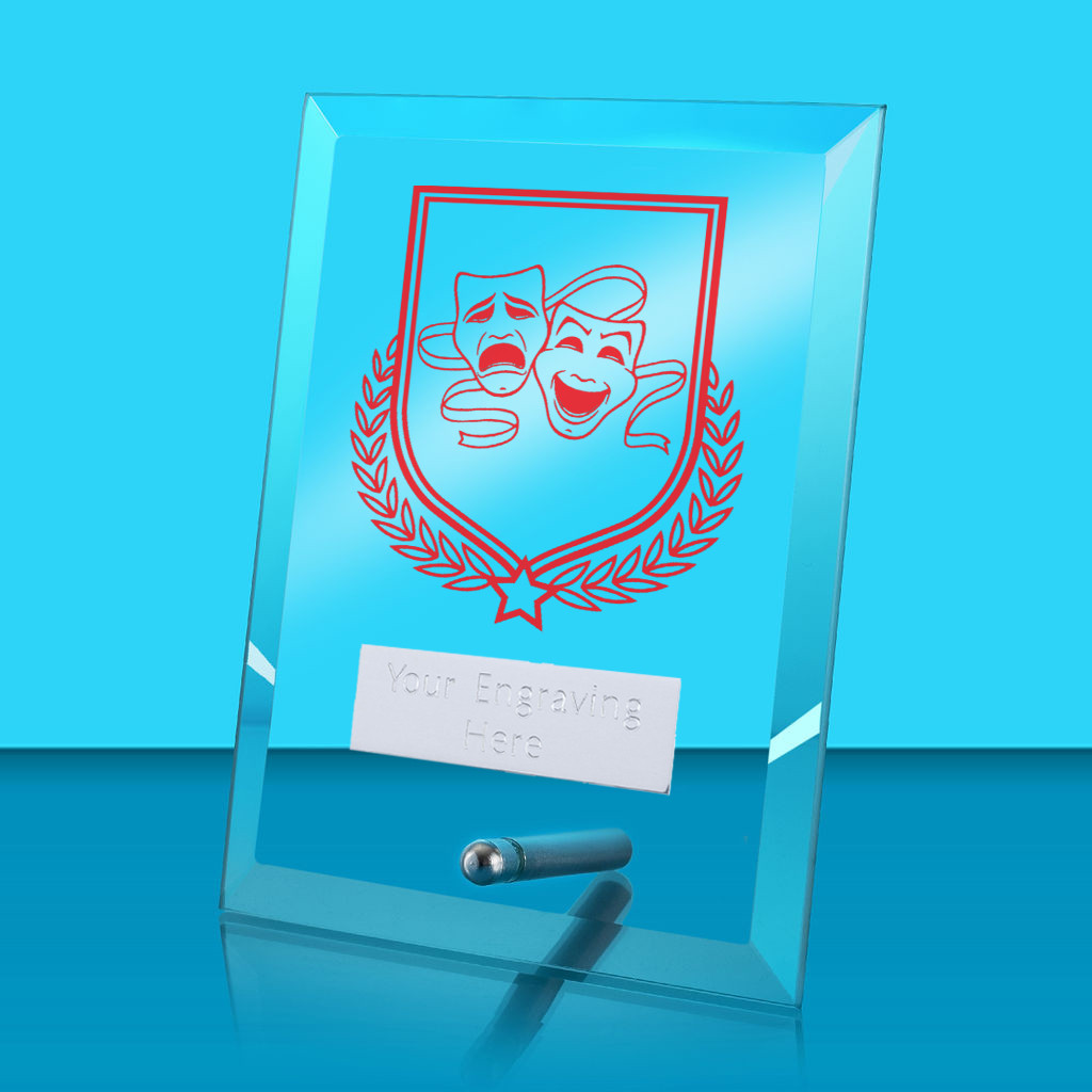 UV Colour Printed Drama Glass Rectangle Award with Metal Pin