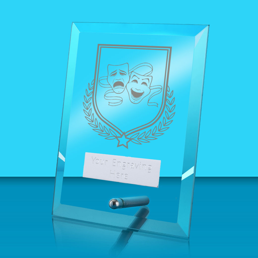 UV Colour Printed Drama Glass Rectangle Award with Metal Pin