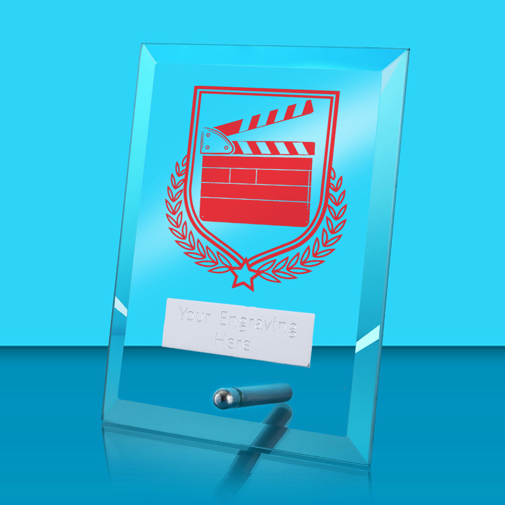 UV Colour Printed Drama Glass Rectangle Award with Metal Pin