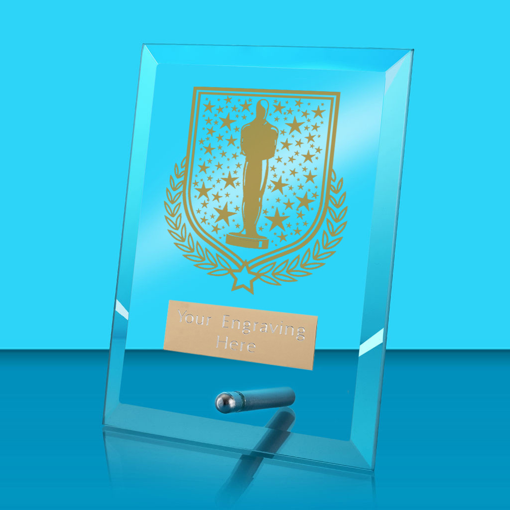 UV Colour Printed Drama Glass Rectangle Award with Metal Pin