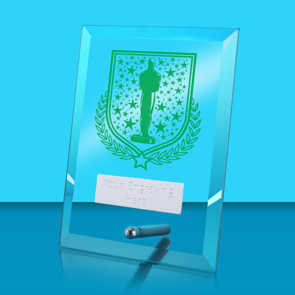 UV Colour Printed Drama Glass Rectangle Award with Metal Pin