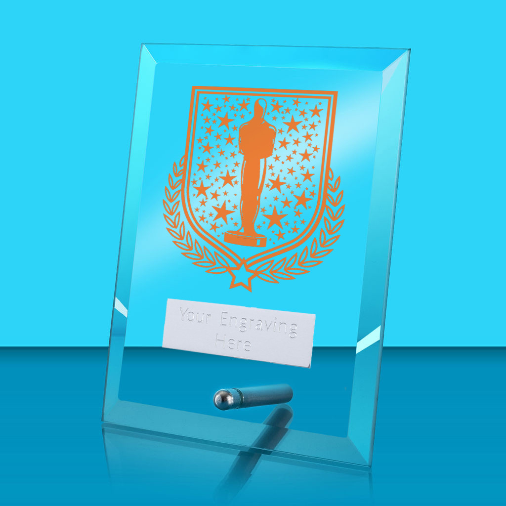 UV Colour Printed Drama Glass Rectangle Award with Metal Pin