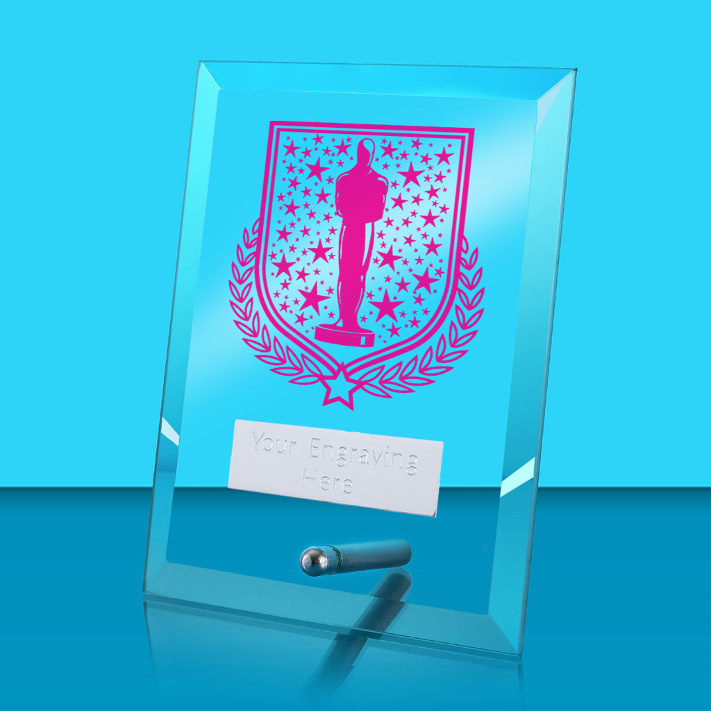 UV Colour Printed Drama Glass Rectangle Award with Metal Pin
