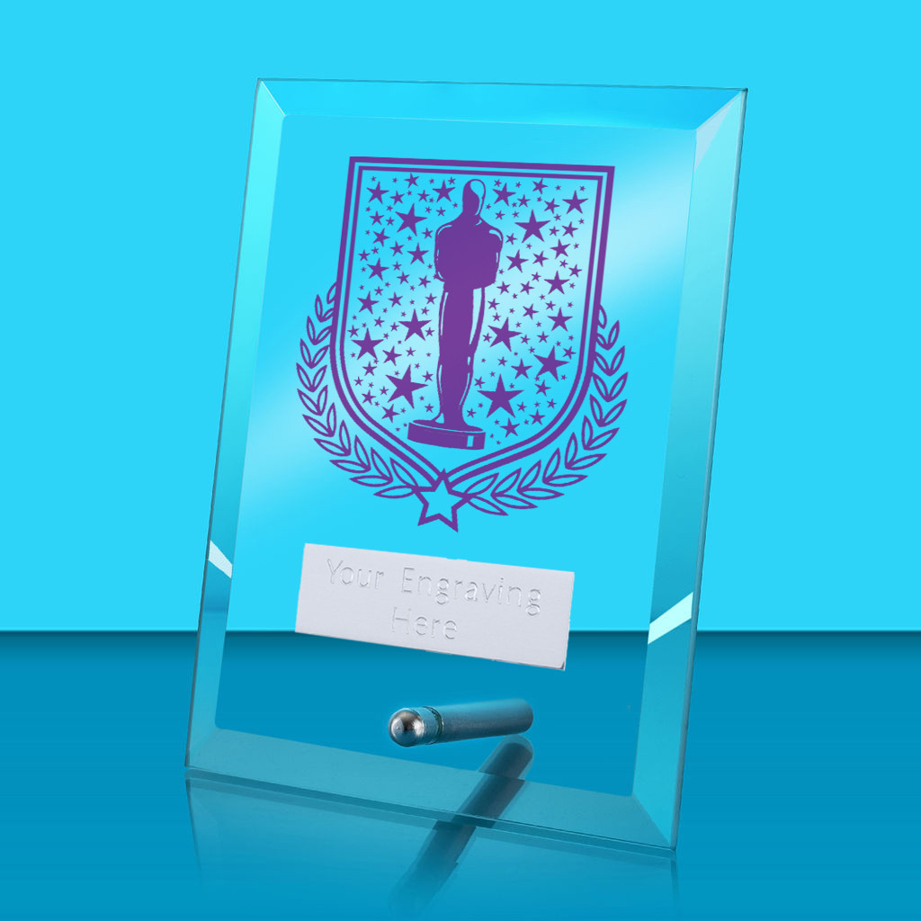 UV Colour Printed Drama Glass Rectangle Award with Metal Pin