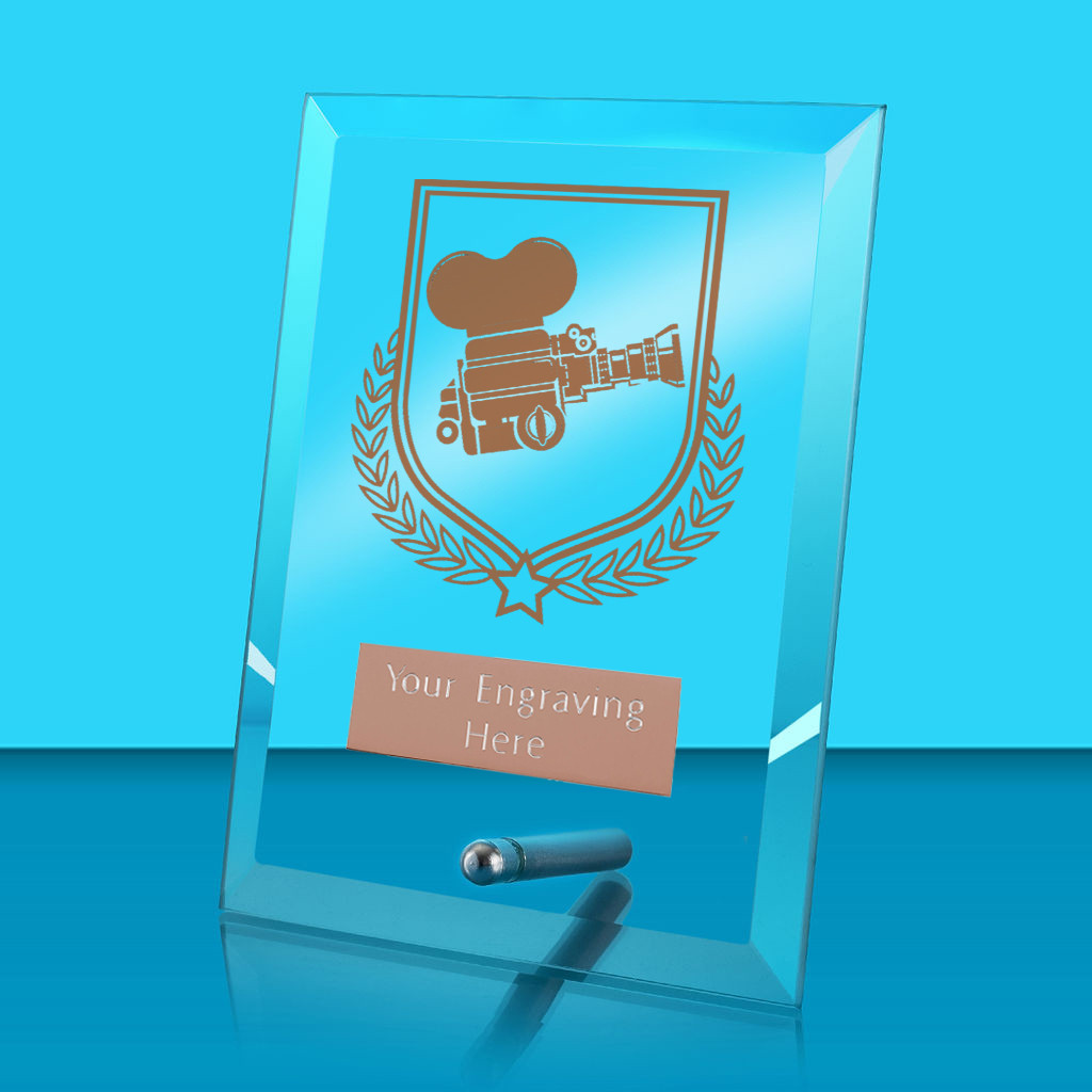 UV Colour Printed Drama Glass Rectangle Award with Metal Pin
