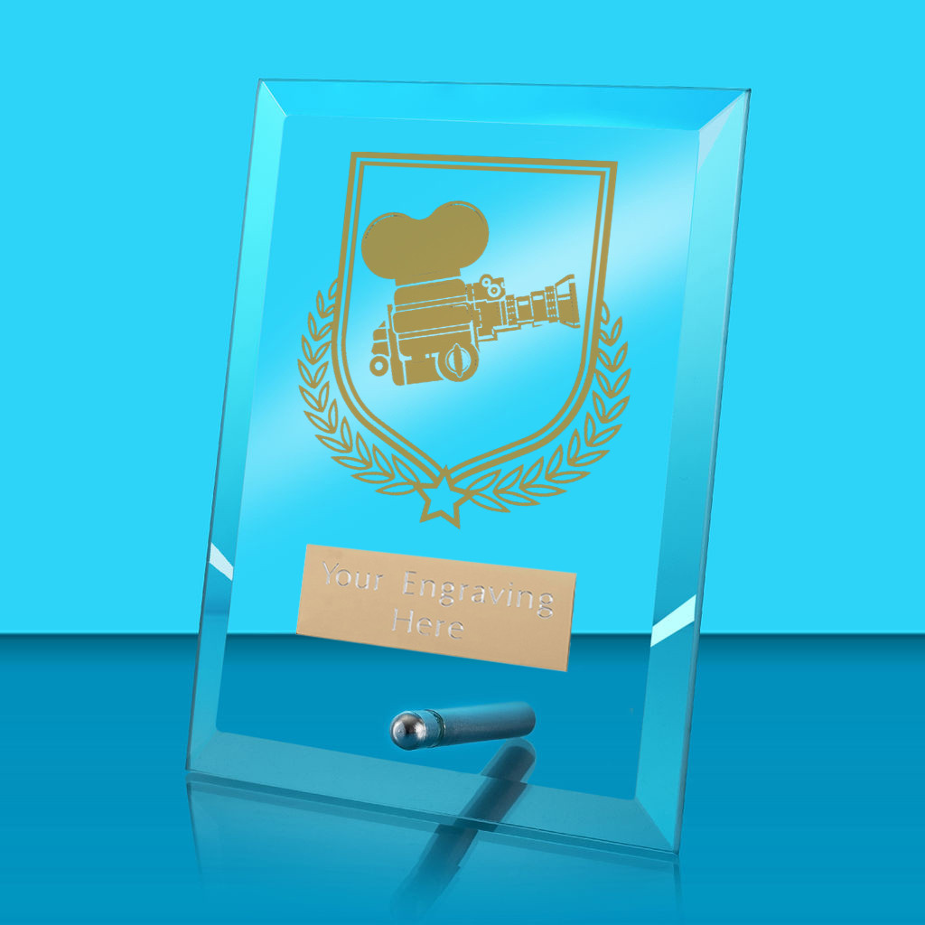 UV Colour Printed Drama Glass Rectangle Award with Metal Pin