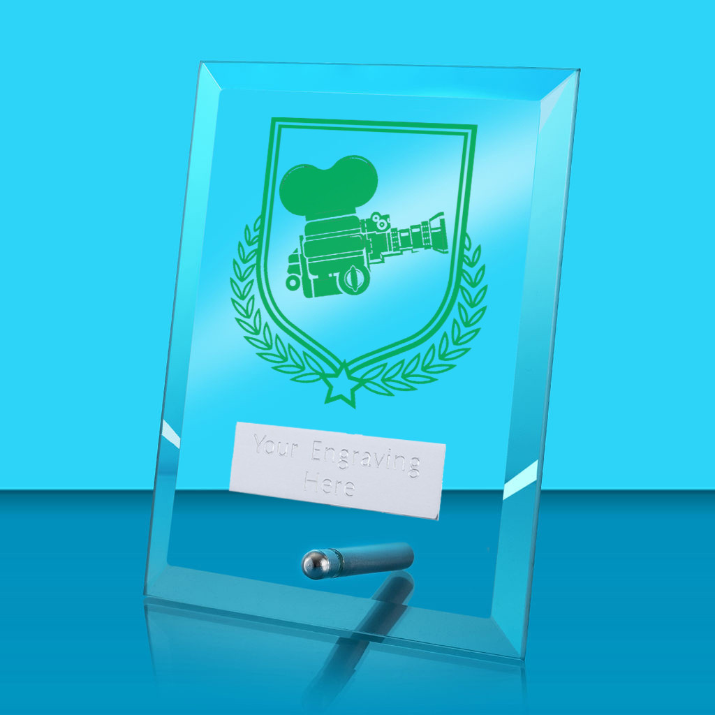 UV Colour Printed Drama Glass Rectangle Award with Metal Pin