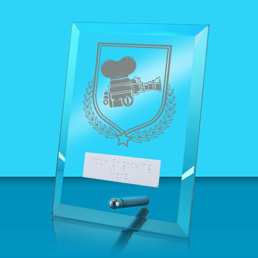UV Colour Printed Drama Glass Rectangle Award with Metal Pin