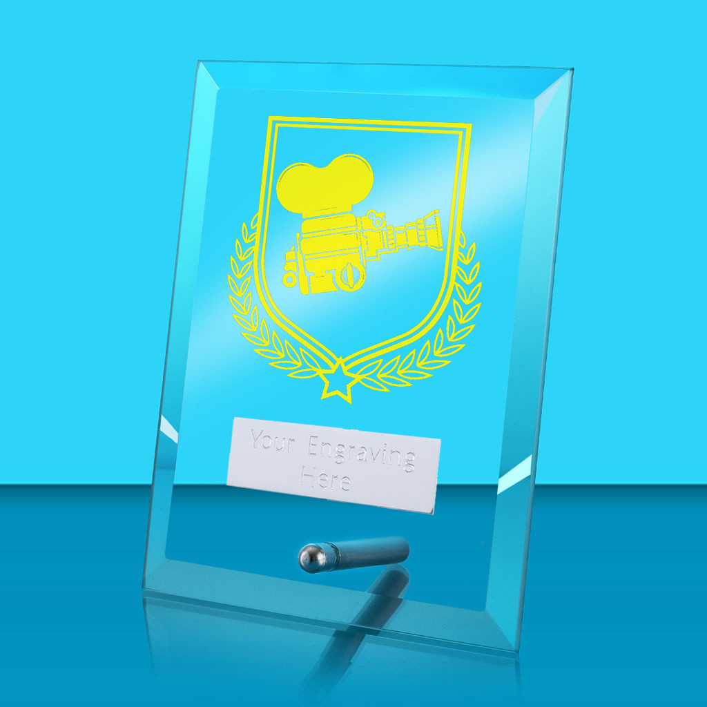 UV Colour Printed Drama Glass Rectangle Award with Metal Pin