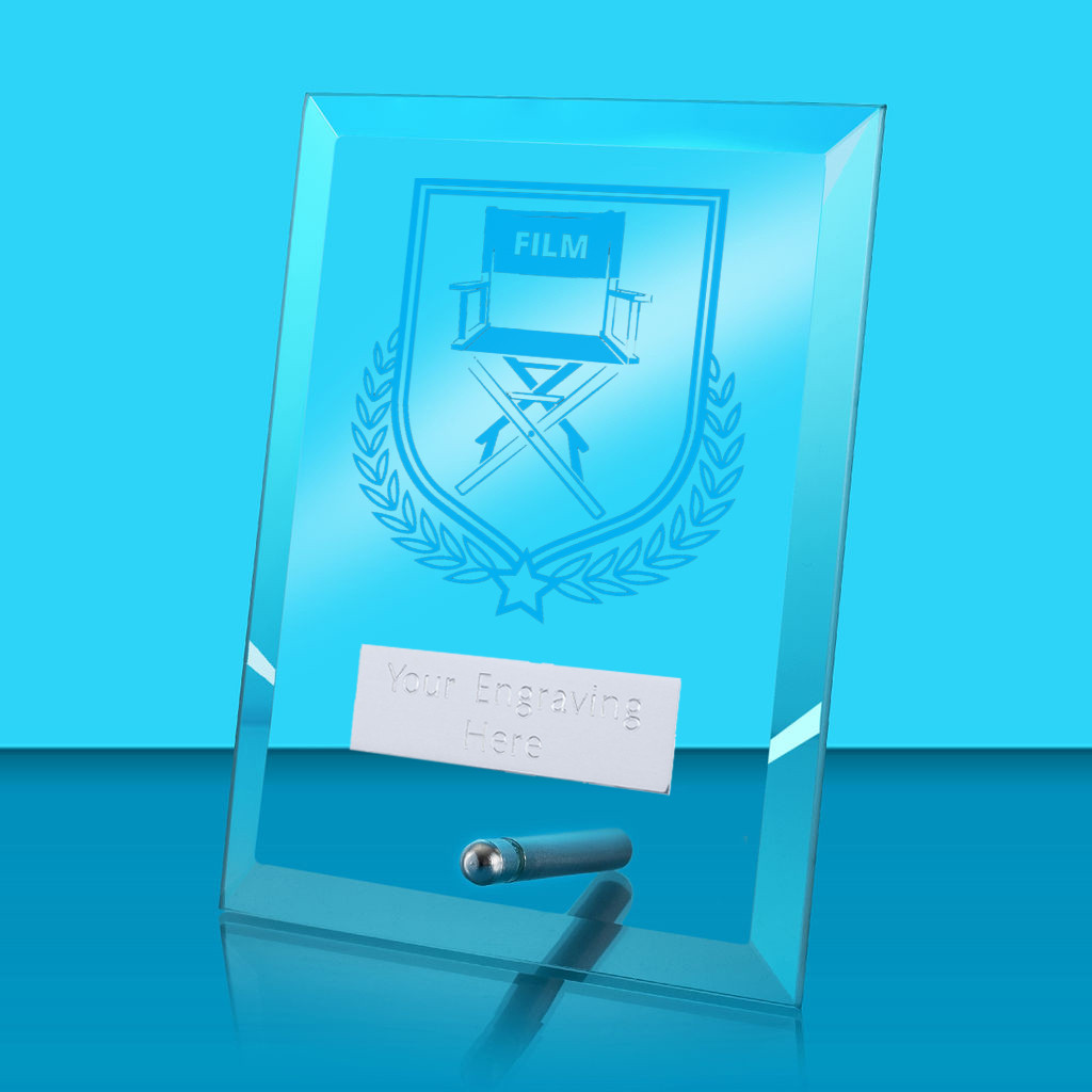 UV Colour Printed Drama Glass Rectangle Award with Metal Pin