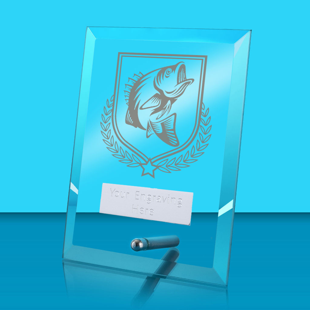 UV Colour Printed Fishing Glass Rectangle Award with Metal Pin