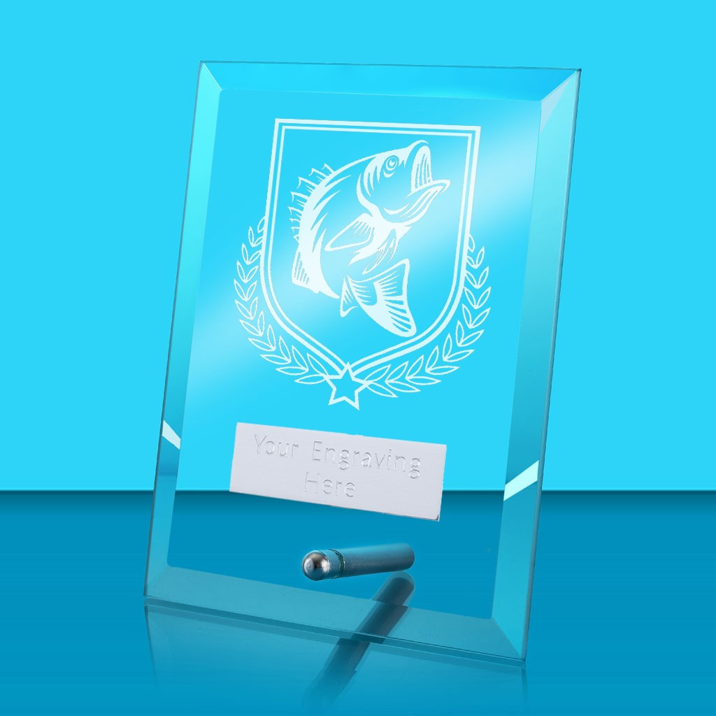 UV Colour Printed Fishing Glass Rectangle Award with Metal Pin