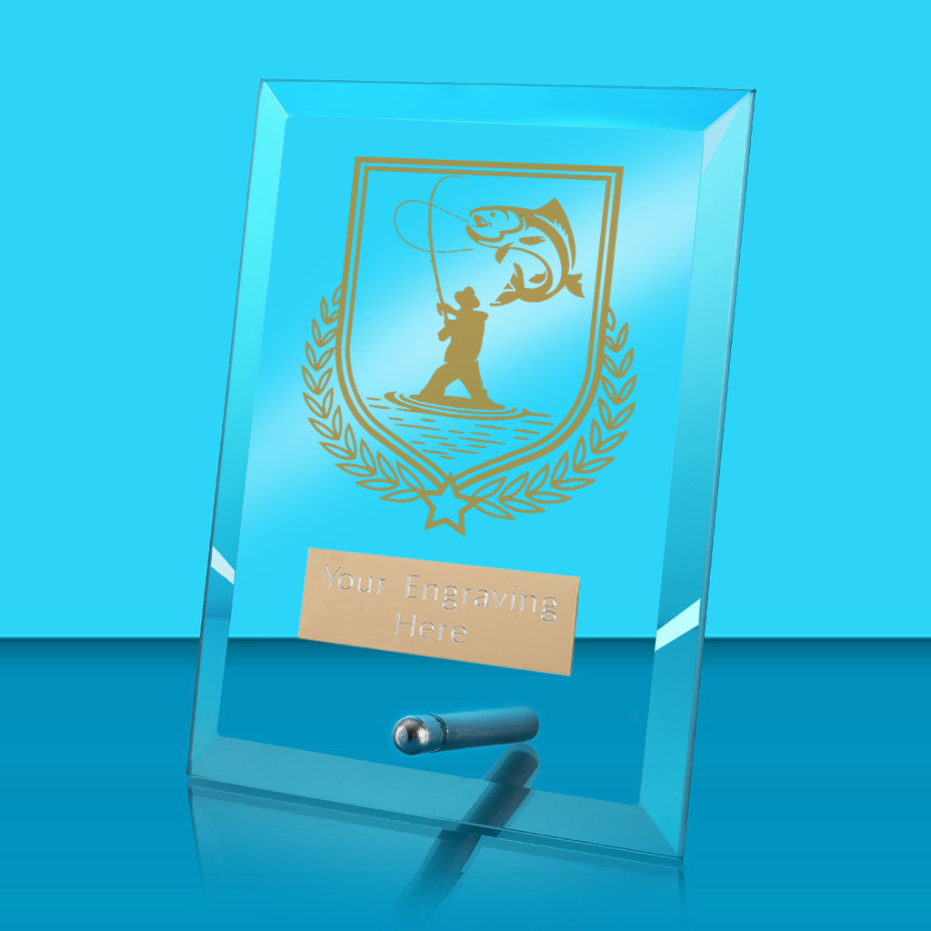 UV Colour Printed Fishing Glass Rectangle Award with Metal Pin