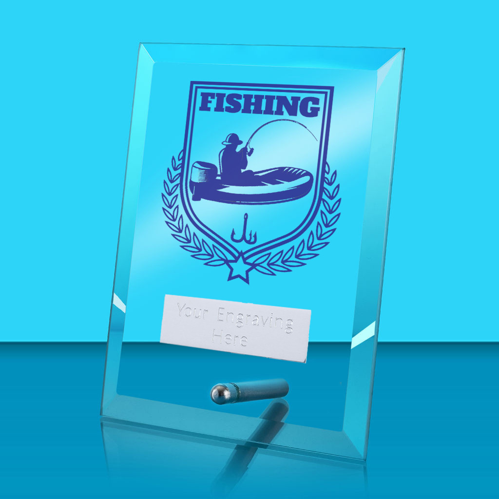 UV Colour Printed Fishing Glass Rectangle Award with Metal Pin