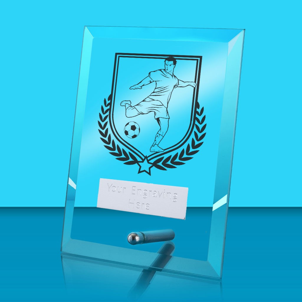 UV Colour Printed Football Glass Rectangle Award with Metal Pin