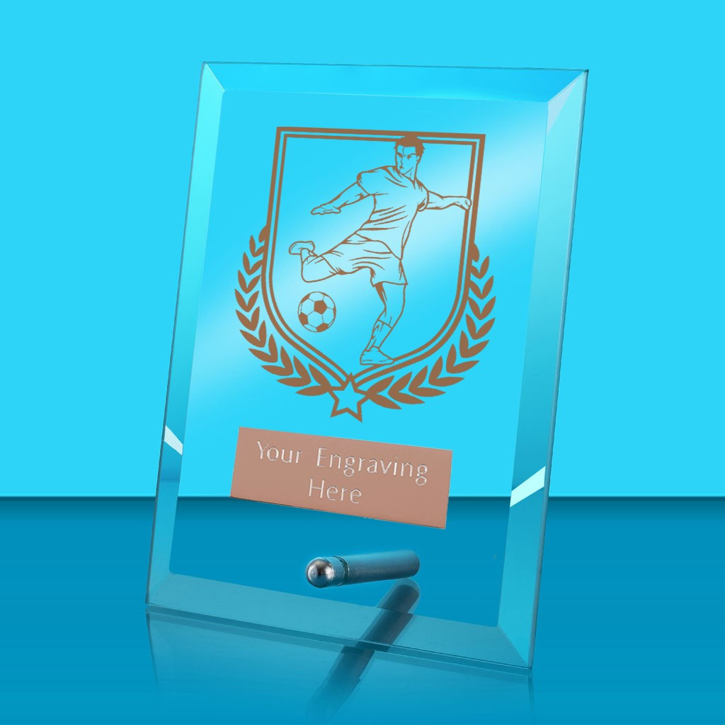 UV Colour Printed Football Glass Rectangle Award with Metal Pin