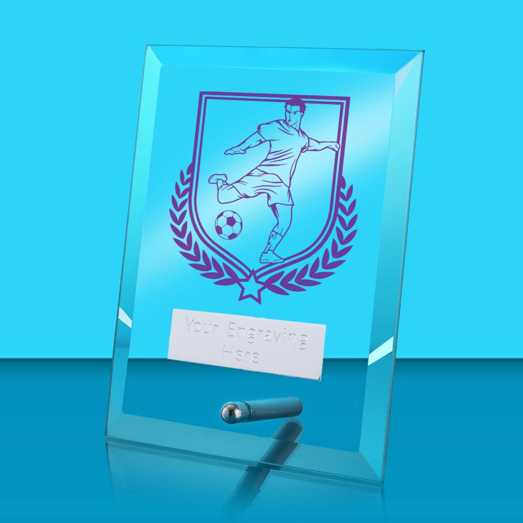 UV Colour Printed Football Glass Rectangle Award with Metal Pin
