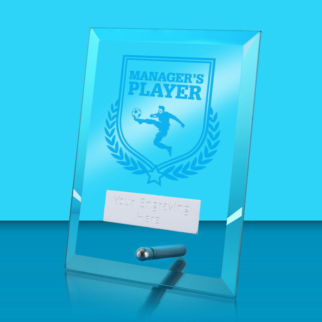 UV Colour Printed Manager's Player Glass Rectangle Award with Metal Pin