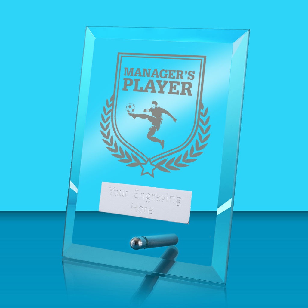 UV Colour Printed Manager's Player Glass Rectangle Award with Metal Pin