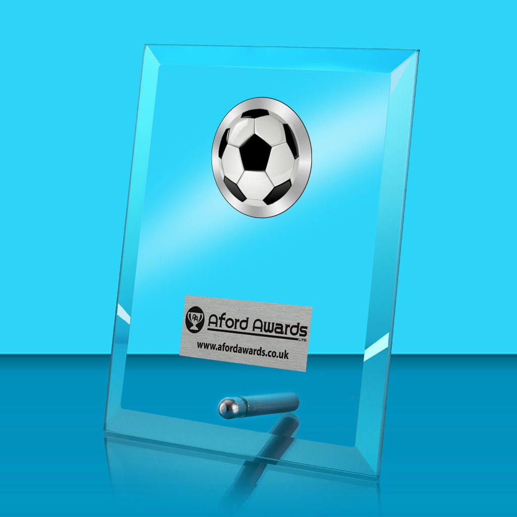 Football Glass Rectangle Award with Metal Pin