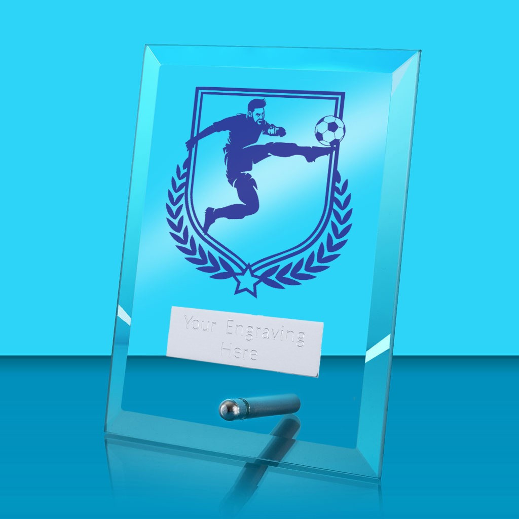 UV Colour Printed Football Glass Rectangle Award with Metal Pin
