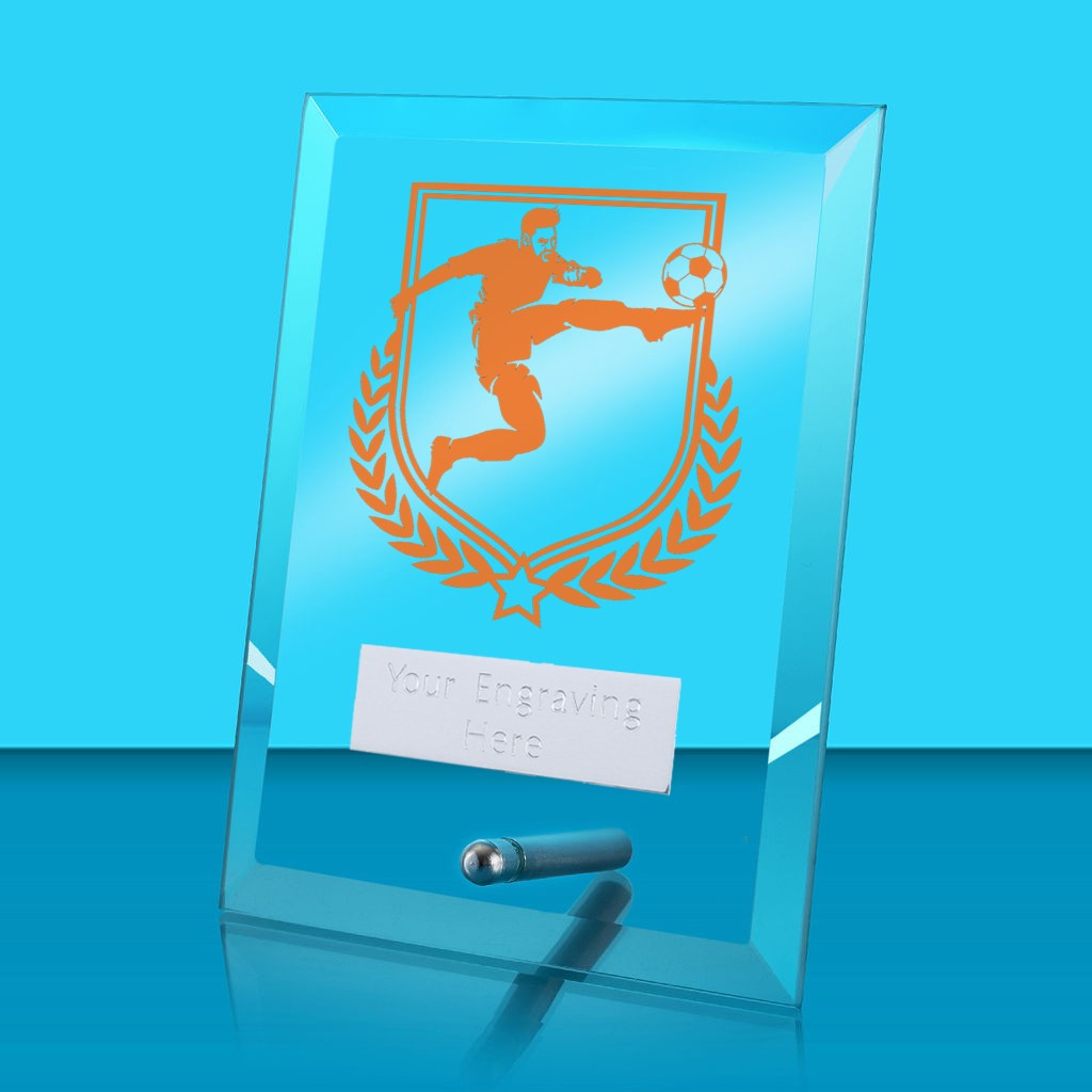 UV Colour Printed Football Glass Rectangle Award with Metal Pin