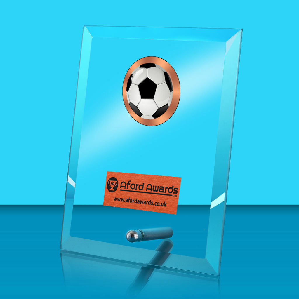 Football Glass Rectangle Award with Metal Pin